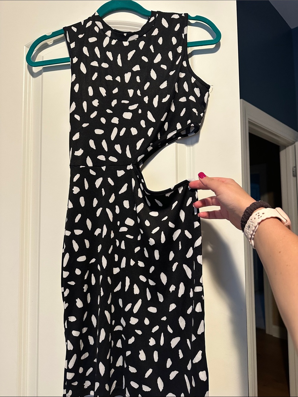 SHEIN Black & White Asymmetrical Cutout Midi Dress